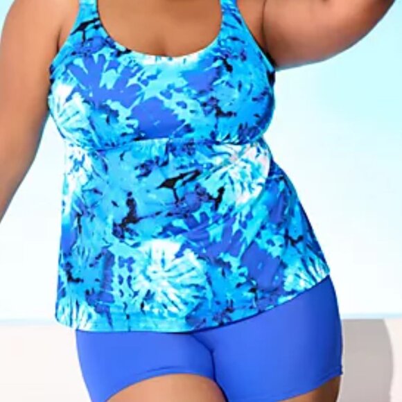 Kim Gravel X Swimsuits for Everyone Blue Tye Die Tankini Size 12 New - Picture 1 of 11
